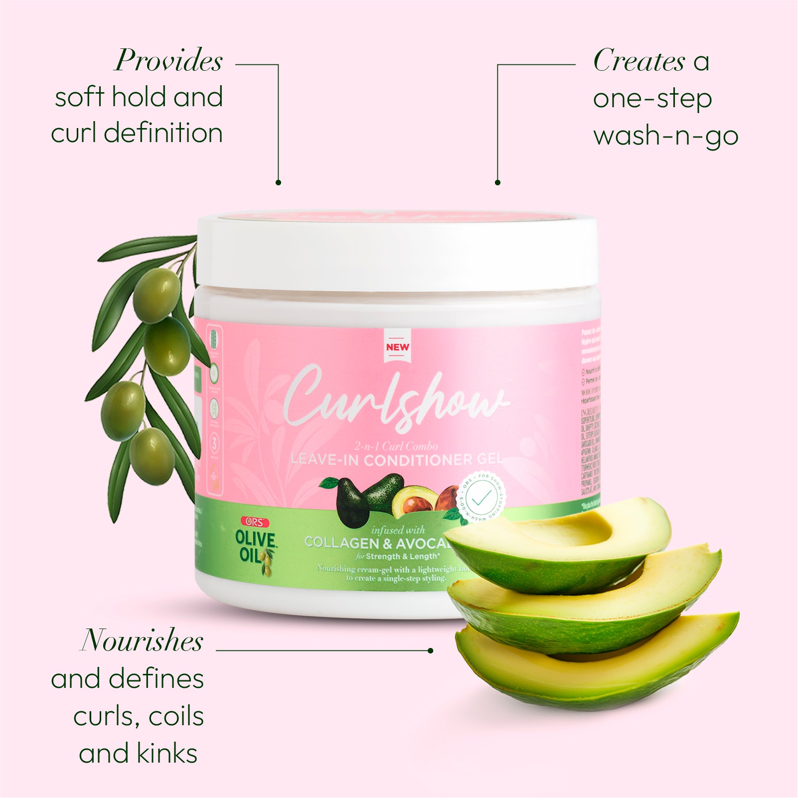 ORS Olive Oil Curlshow Leave-In Conditioner Gel for Strength & Length (16.0 oz)