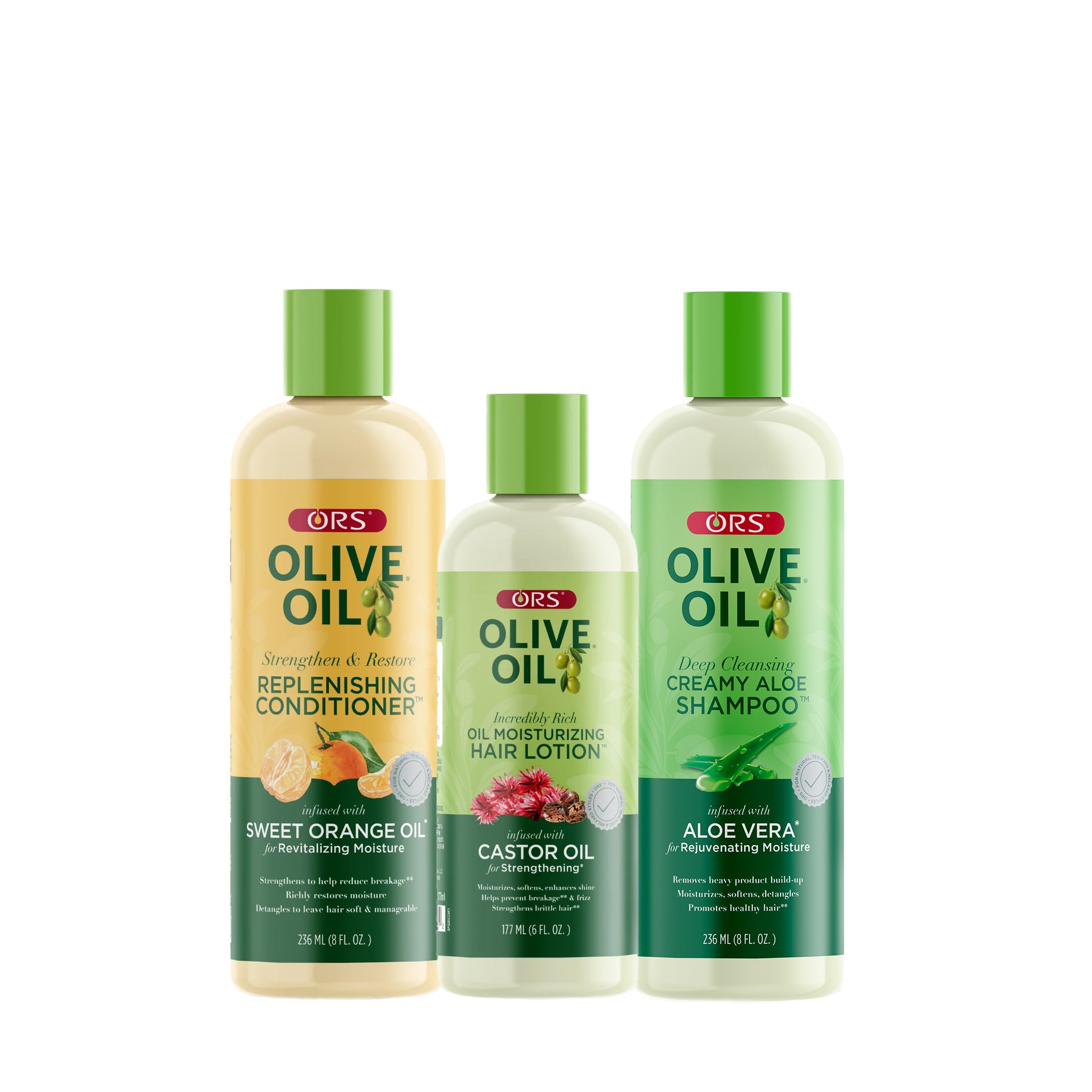 ORS Olive Oil Shampoo, Conditioner & Hair Lotion for Moisture & Strengthening 3-Piece Set