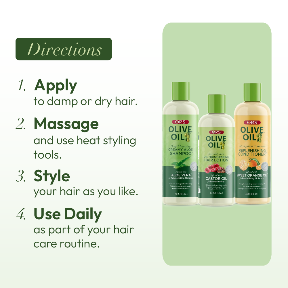 ORS Olive Oil Shampoo, Conditioner & Hair Lotion for Moisture & Strengthening 3-Piece Set