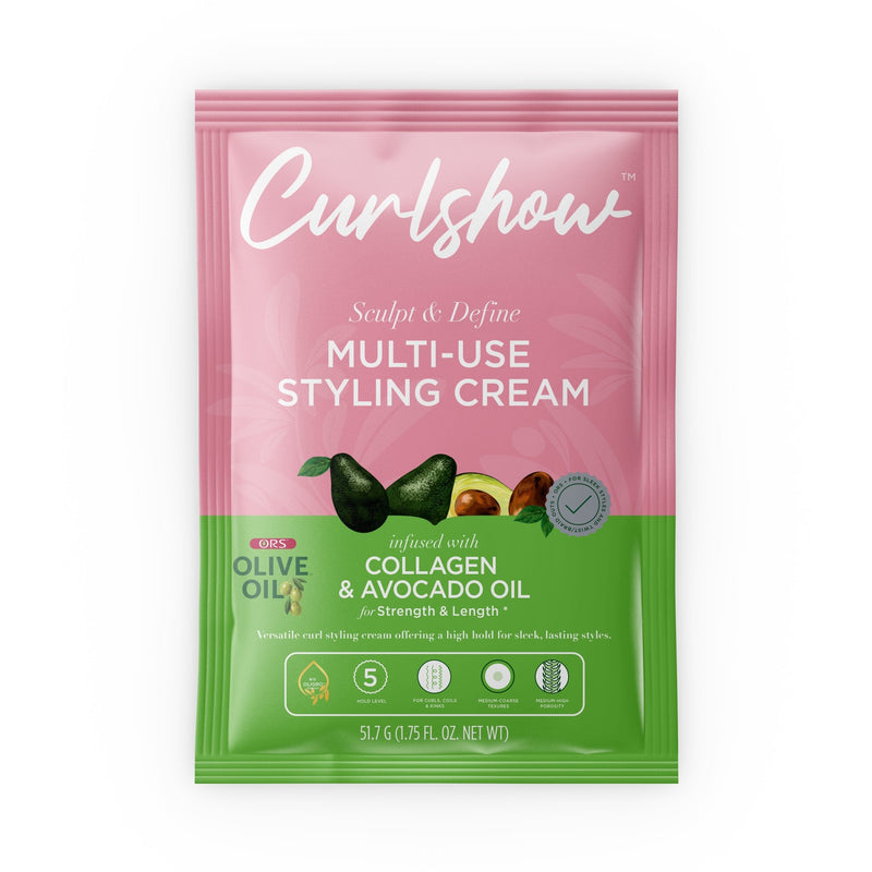 ORS Olive Oil Curlshow Multi-Use Styling Cream Infused with Collagen & Avocado Oil for Strength & Length, Travel Packet (1.75 oz)