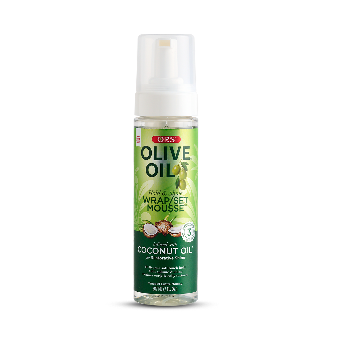 ORS Olive Oil Hold &amp; Shine Wrap Set Mousse Infused with Coconut Oil for Restorative Shine (7.0 oz)