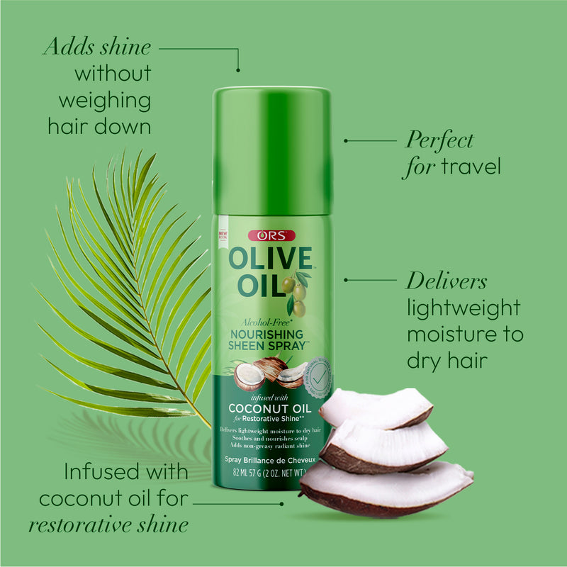 ORS Olive Oil Nourishing Sheen Spray Infused with Coconut for Restorative Shine (2.0 oz)