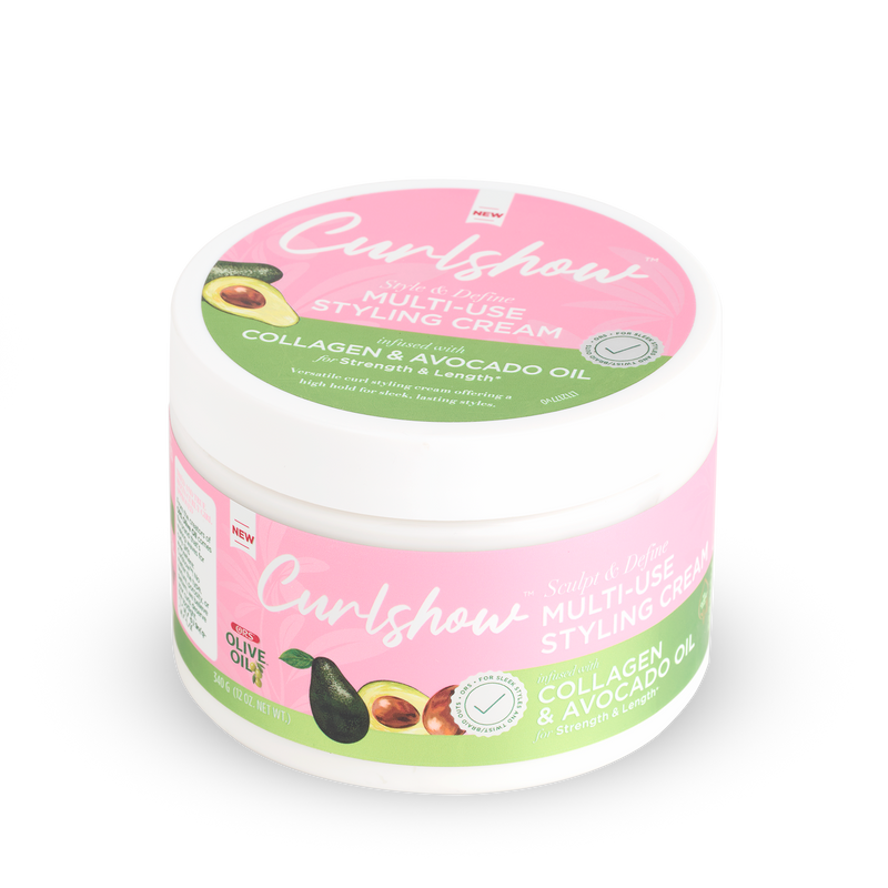 ORS Olive Oil Curlshow Multi-Use Styling Cream Infused with Collagen & Avocado Oil for Strength & Length (12.0 oz)