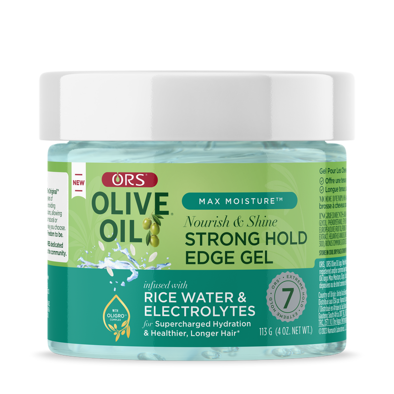 Olive Oil ORS Olive Oil Max Moisture Nourish & Shine Strong Hold Edge Gel with Rice Water & Electrolytes (4.0 OZ)