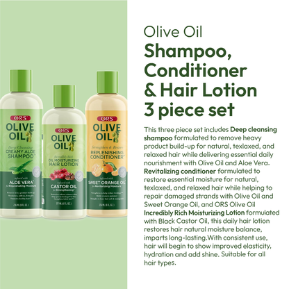 ORS Olive Oil Shampoo, Conditioner &amp; Hair Lotion for Moisture &amp; Strengthening 3-Pack