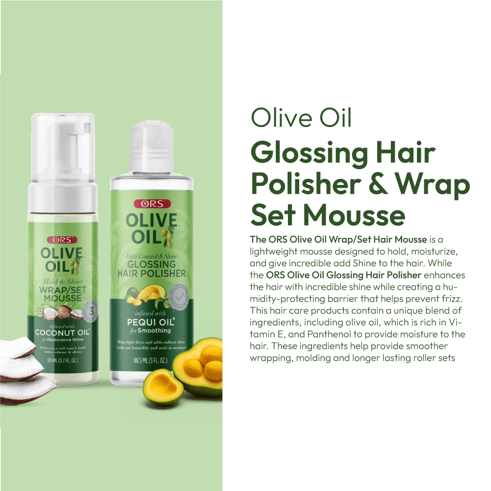 ORS Olive Oil Hair Polisher &amp; Wrap Set Mousse for Smoothing &amp; Restorative Shine 2-Pack