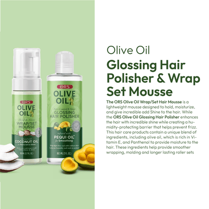 ORS Olive Oil Hair Polisher &amp; Wrap Set Mousse for Smoothing &amp; Restorative Shine 2-Pack