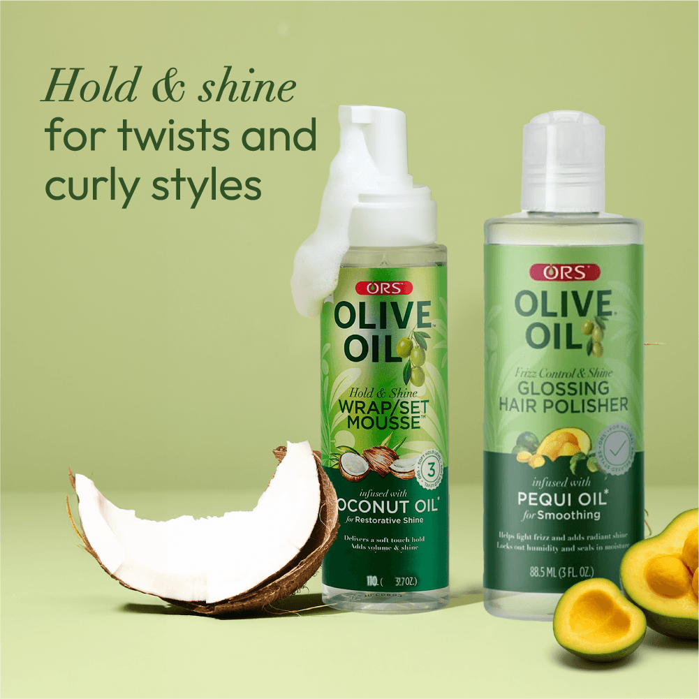 ORS Olive Oil Hair Polisher &amp; Wrap Set Mousse for Smoothing &amp; Restorative Shine 2-Pack