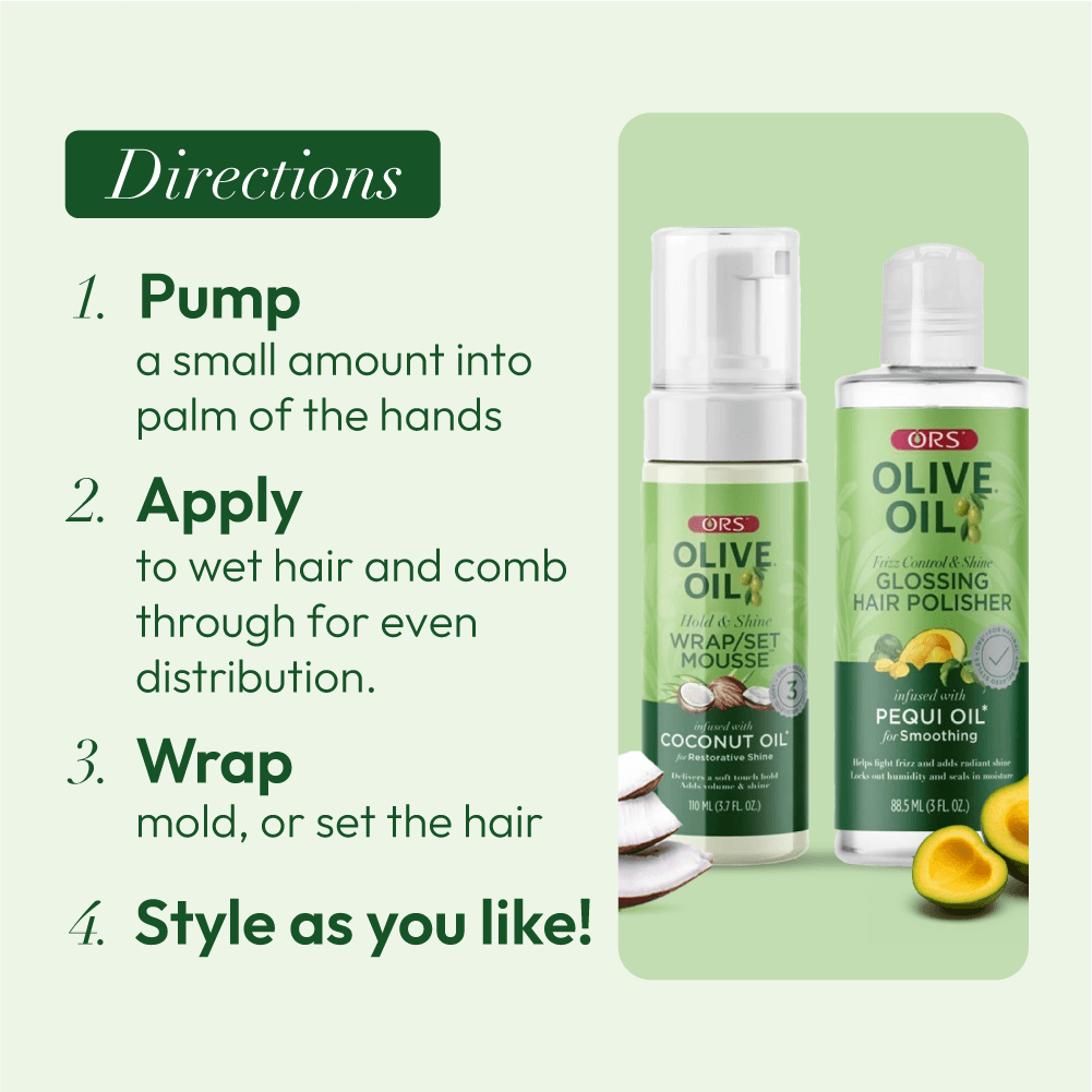 ORS Olive Oil Hair Polisher &amp; Wrap Set Mousse for Smoothing &amp; Restorative Shine 2-Pack