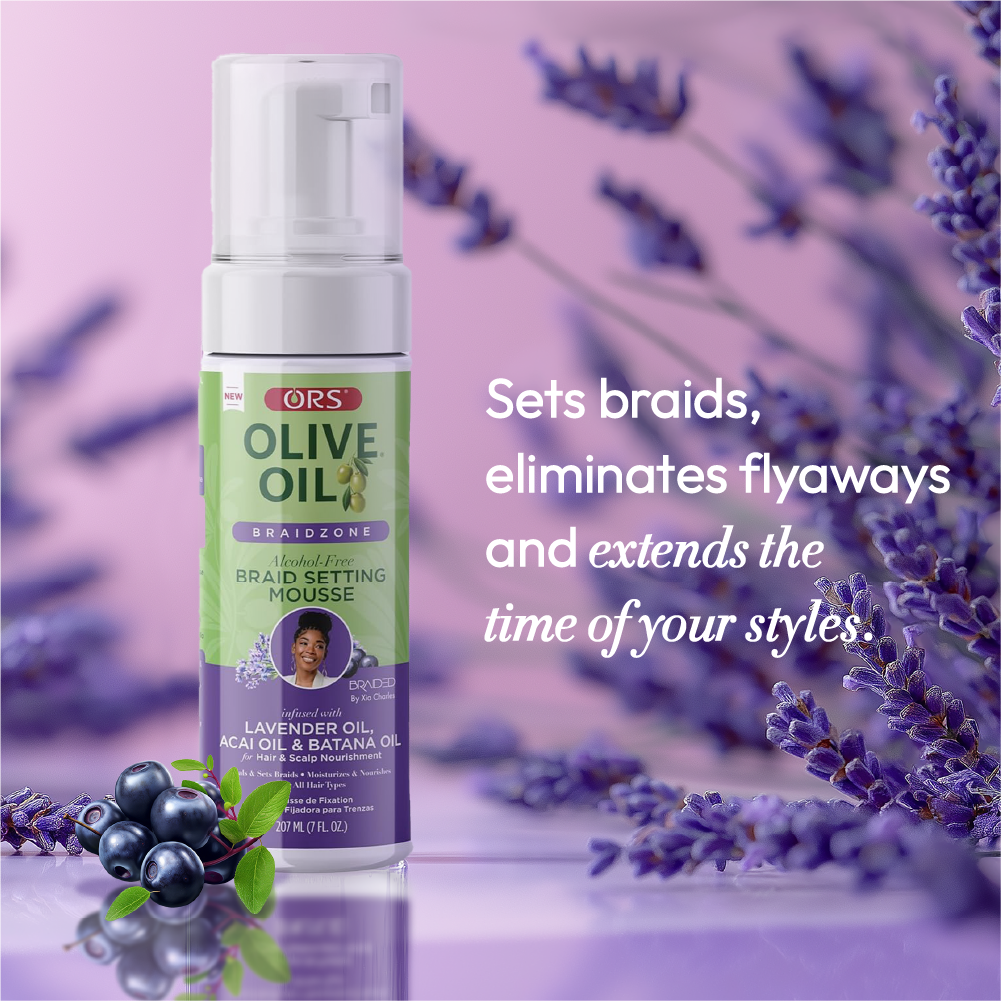 ORS Olive Oil Braidzone Braid Setting Mousse for Hair &amp; Scalp Nourishment (7.0 oz)