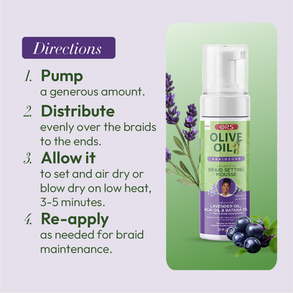 ORS Olive Oil Braidzone Braid Setting Mousse for Hair &amp; Scalp Nourishment (7.0 oz)