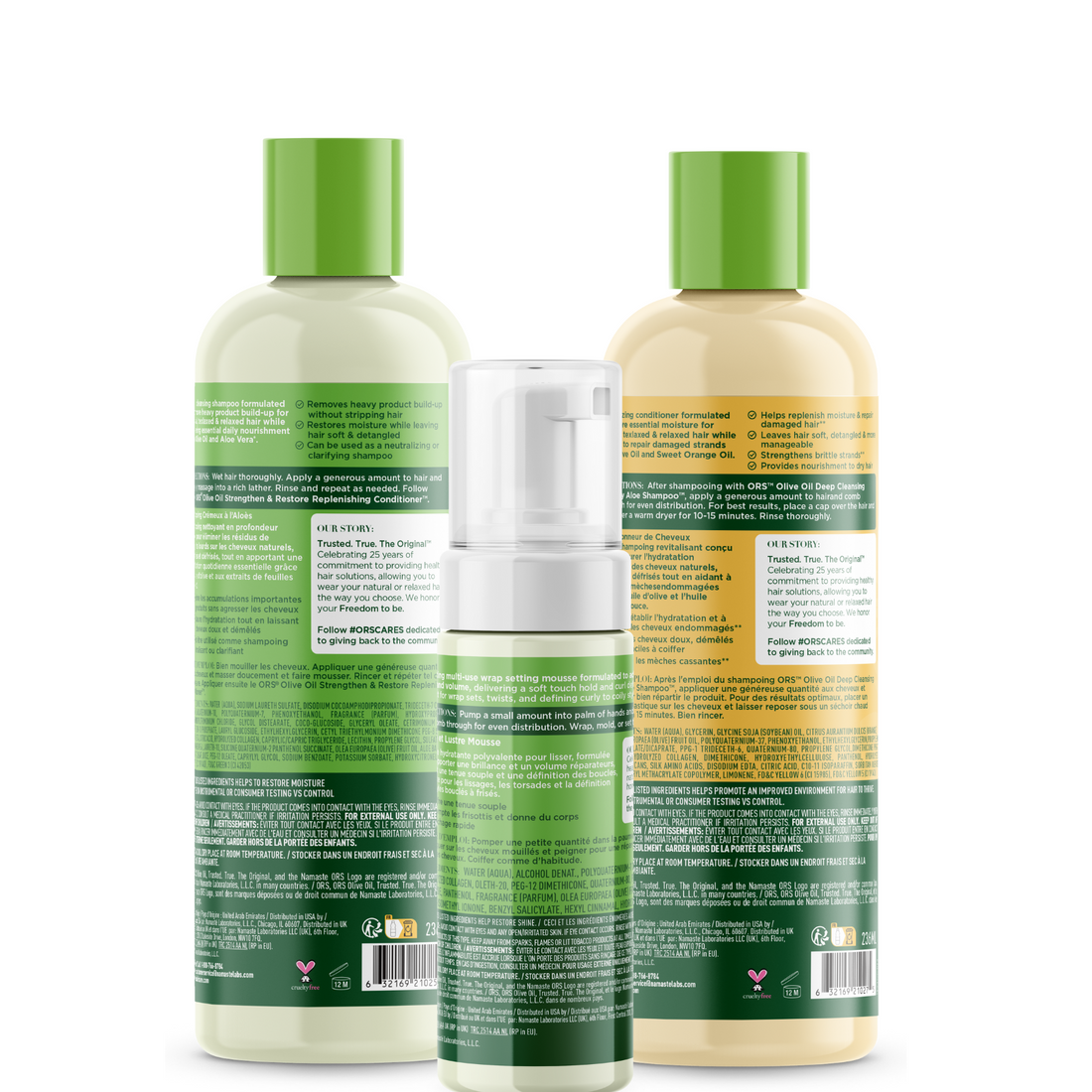 ORS Olive Oil Shampoo, Conditioner &amp; Wrap Set Mousse 3-Pack