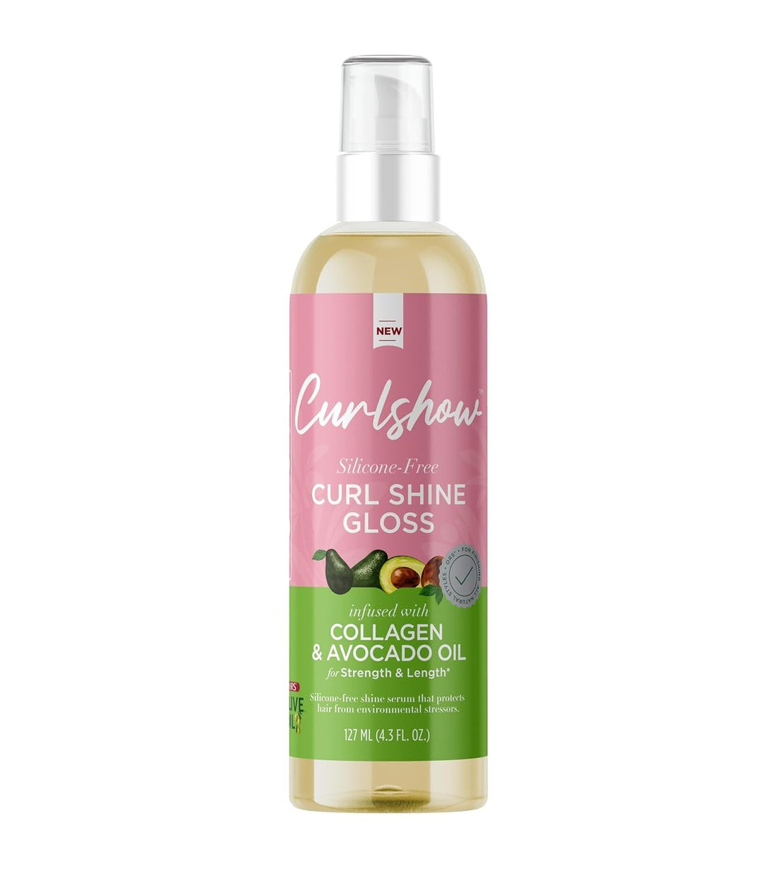 Olive Oil Curlshow Silicone-Free Curl Shine Gloss Infused with Collagen &amp; Avocado Oil for Strength &amp; Length (4.0 oz)