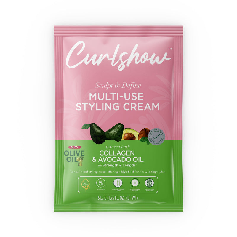 ORS Olive Oil Curlshow Multi-Use Styling Cream Infused with Collagen & Avocado Oil for Strength & Length, Travel Packet (1.7 oz)