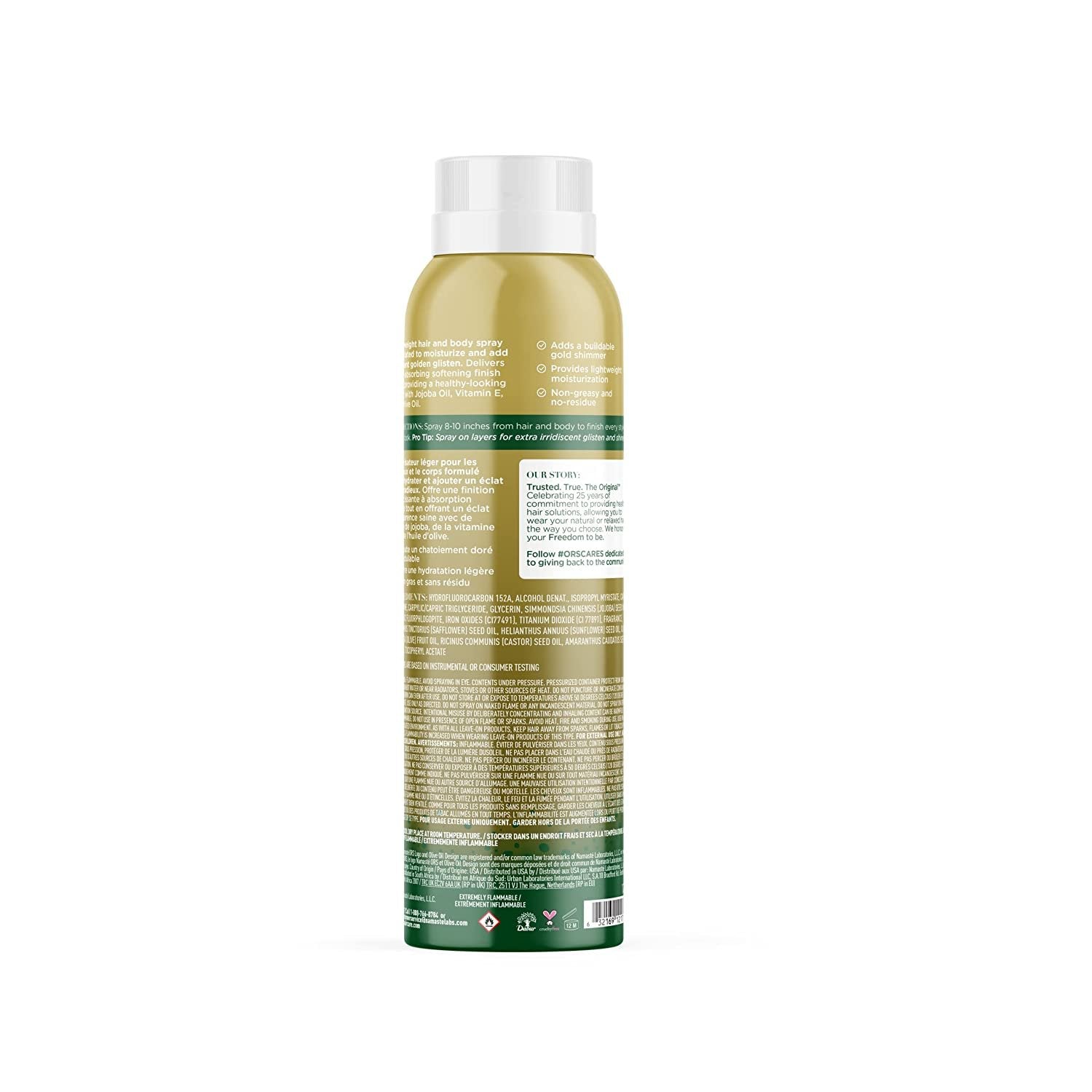 ORS Olive Oil Style &amp; Shine 24k Golden Glistening Spray infused with Golden Glitter Flakes for Hair &amp; Body Shimmer (5.0 oz)