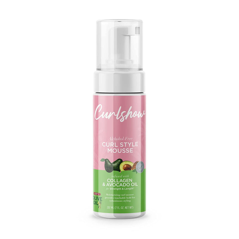 ORS Olive Oil Curlshow Curl Style Mousse Infused with Collagen & Avocado Oil for Strength & Length, Alchohol Free (7.0 oz)
