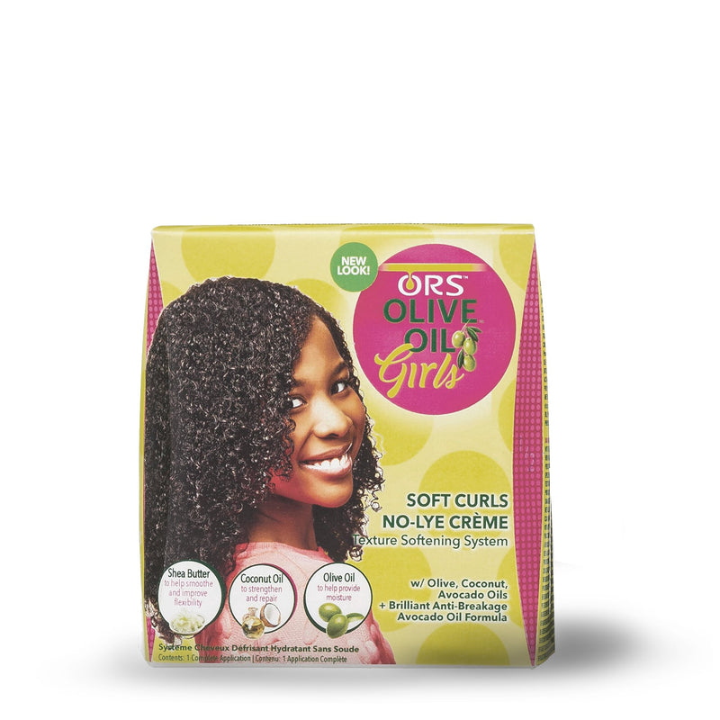 ORS Olive Oil Girls Soft Curls No-Lye Creme Texture Softening System Kit with Olive, Coconut & Avocado Oils